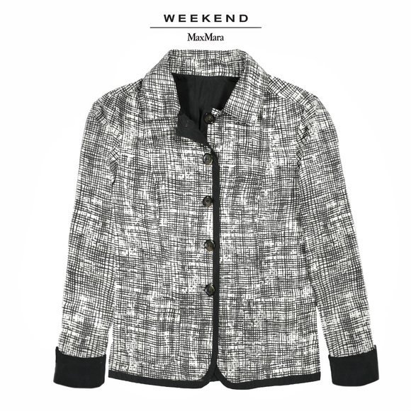WEEKEND MAX MARA Women's Black/White Reversible Jacket Solid/Crosshatch Size 10 - Picture 1 of 15